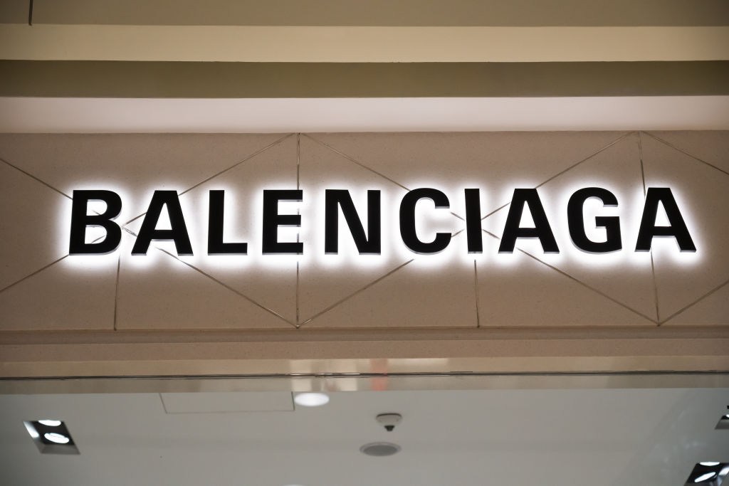 French luxury fashion house brand Balenciaga logo seen in...