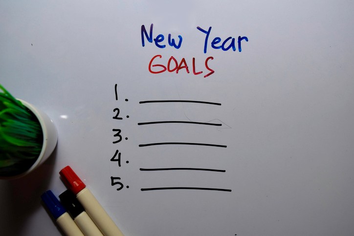 New Year Goals with check list write on white board background