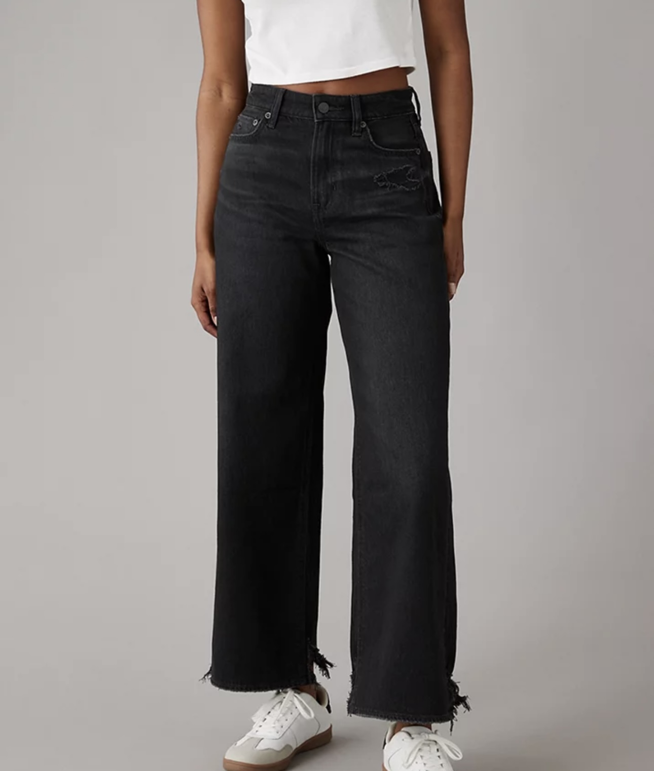 Frayed Wide-leg Ankle Jeans