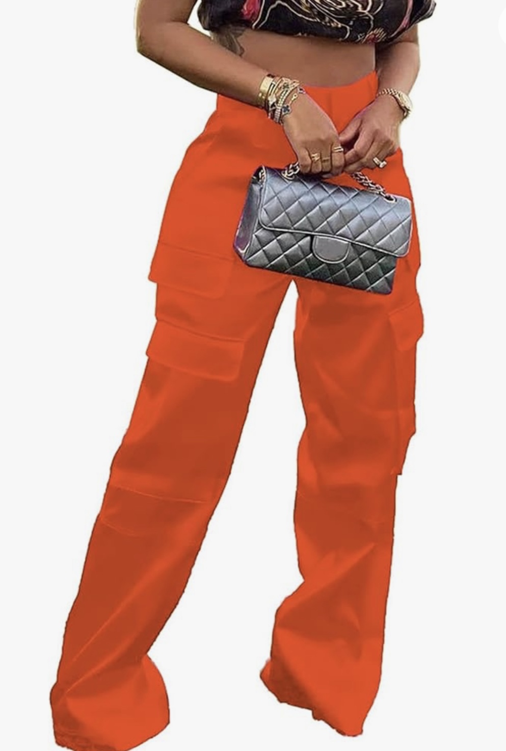 High Waisted Satin Cargo Pants