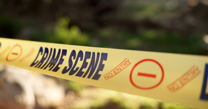 Police, yellow line or crime scene in outdoor for emergency, homicide or restricted area for investigation. Barricade, no entry or prohibition sign for public or forensic tape for accident or caution