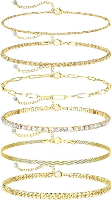 6 PCS Gold Ankle Bracelets
