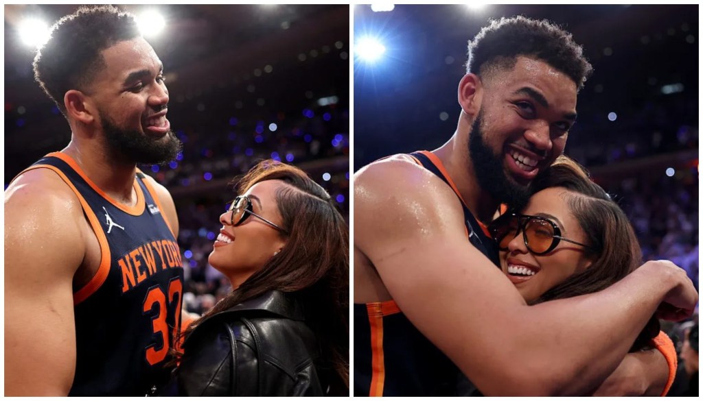 Two smiling men in basketball jerseys, one wearing #32, embracing and celebrating on a basketball court.