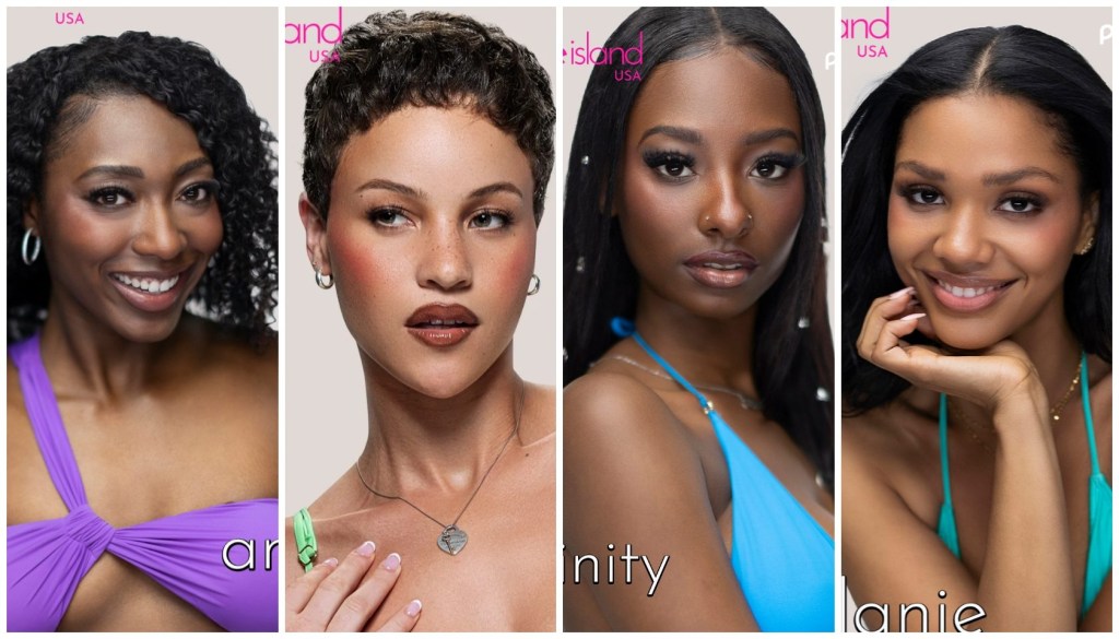 Collage of four smiling Black women with various hairstyles and makeup. Text overlays include "USA", "Unity", and "Lanie".